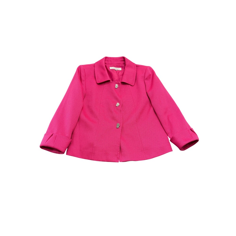 Tahari Arthur S Levine Hot Pink Textured Blazer Jacket Size 8 Toggle Closure